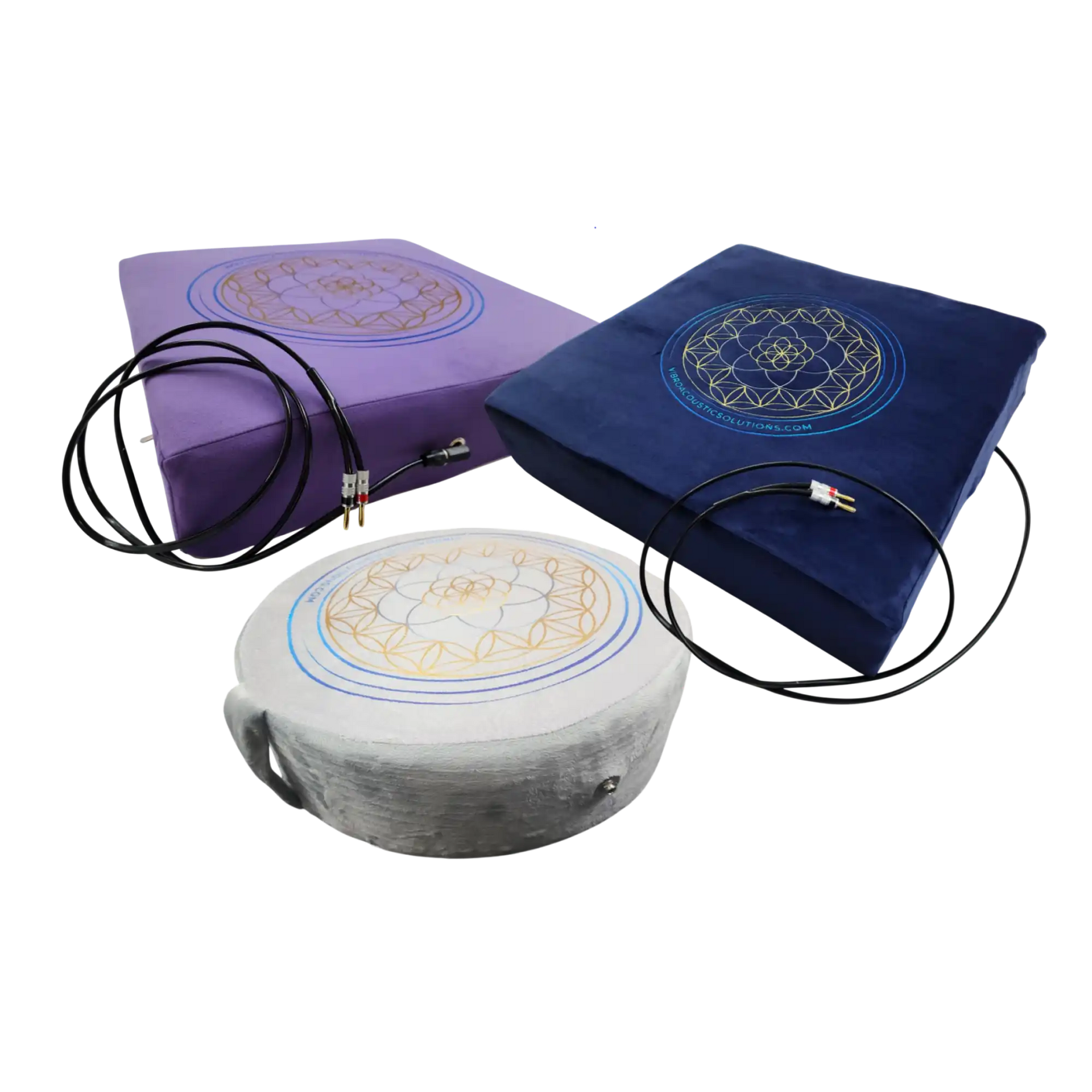 various vibroacoustic cushions for floor, meditation, arm chair