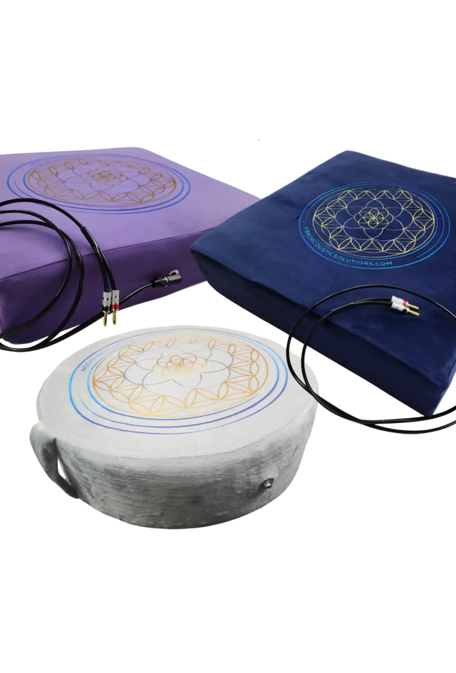various vibroacoustic cushions for floor, meditation, arm chair