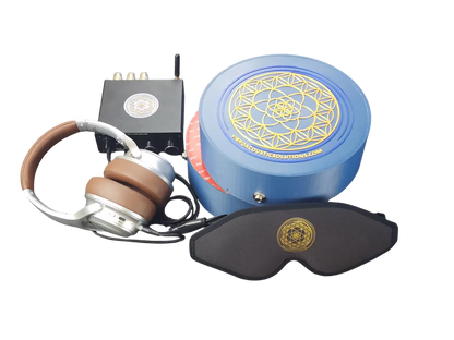 Vibroacoustic Solutions - vibroacoustic therapy equipment including a vibroacoustic therapy device, headphones, and a sleep mask, showcasing innovative wellness solutions for relaxation and therapeutic experiences.