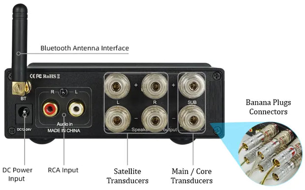 Custom Bluetooth Amplifier with banana connections for Vibroacoustic Transducers
